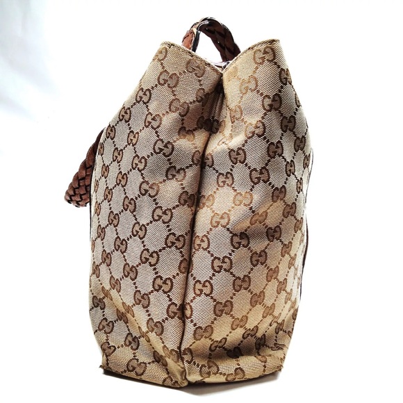 Authentic Gucci Hand Bag Bamboo Brown Canvas GUC - Picture 4 of 16